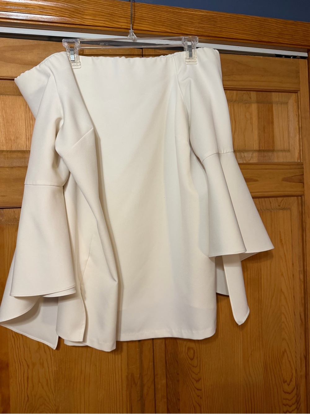 Eloquii Ivory A-Line off shoulder Blouse with Flared Sleeve Panels